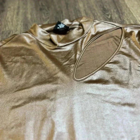 Olivia‎ Jordan Long Sleeves High Neck Liquid Shine Front Cut Out Top Blouse Sz L - Picture 7 of 8